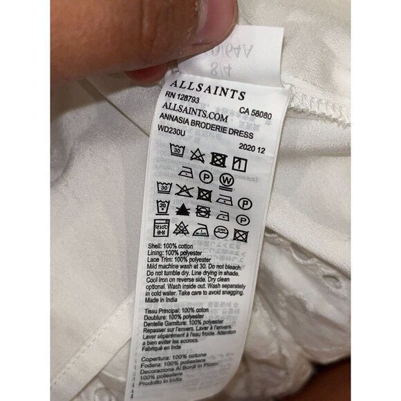 ALL SAINTS White Long-Sleeve Tiered Annasia Broderie Mini Dress Women's Size 4 - Picture 9 of 10